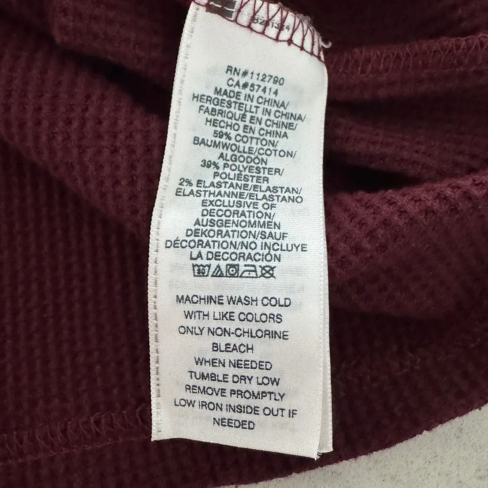 True Religion Henley Shirt Mens 3XL Burgundy Waffle Knit Long Sleeve Logo Top
